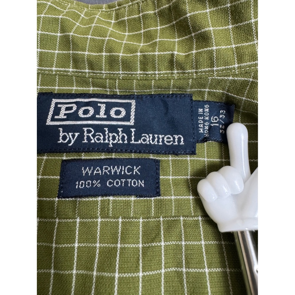 Polo Ralph Lauren Warwick Shirt Mens 16 32/33 Olive Green Grid Check Vintage - Picture 12 of 13